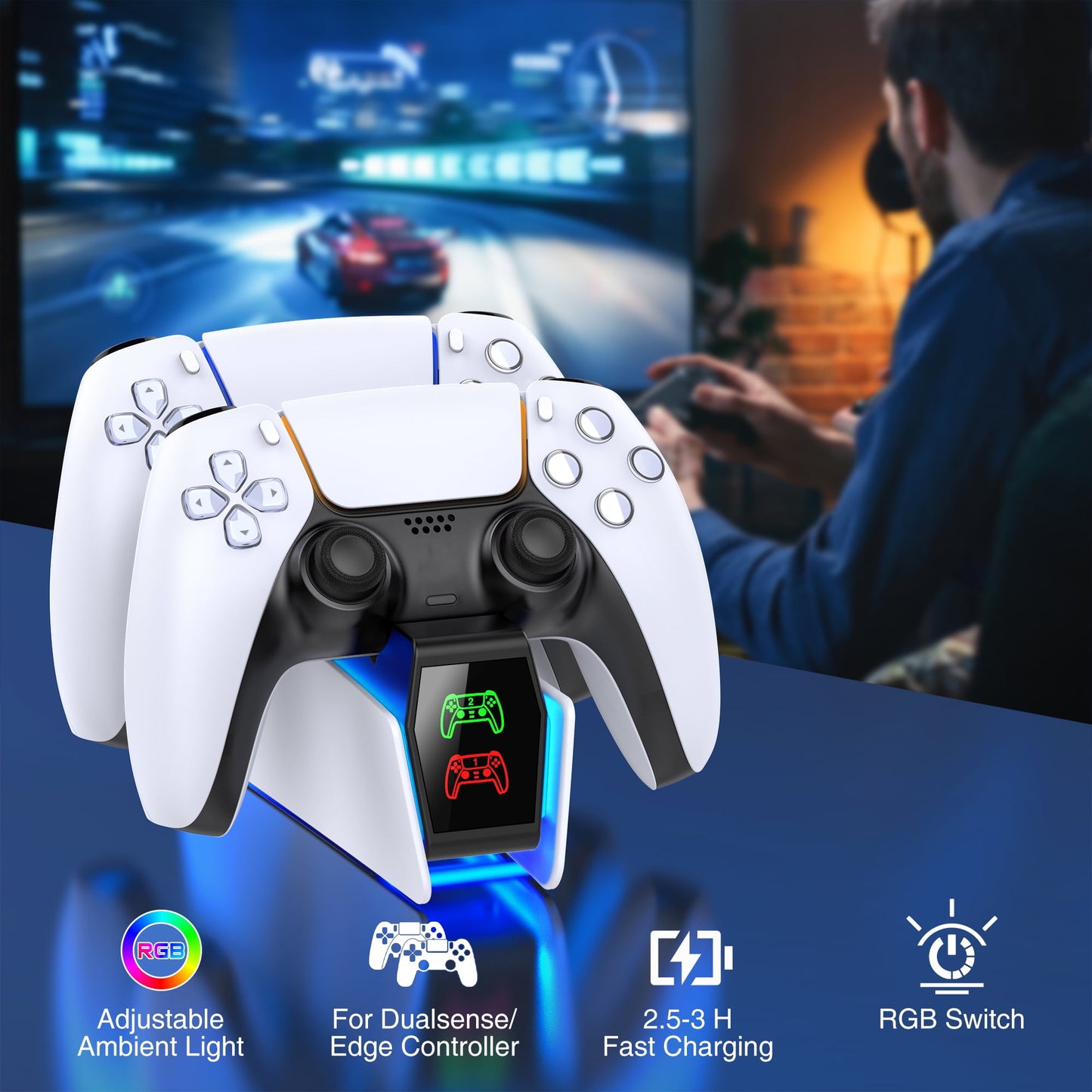 PS5 Controller Charger, ESYWEN Charging Station for PlayStation 5 Cont