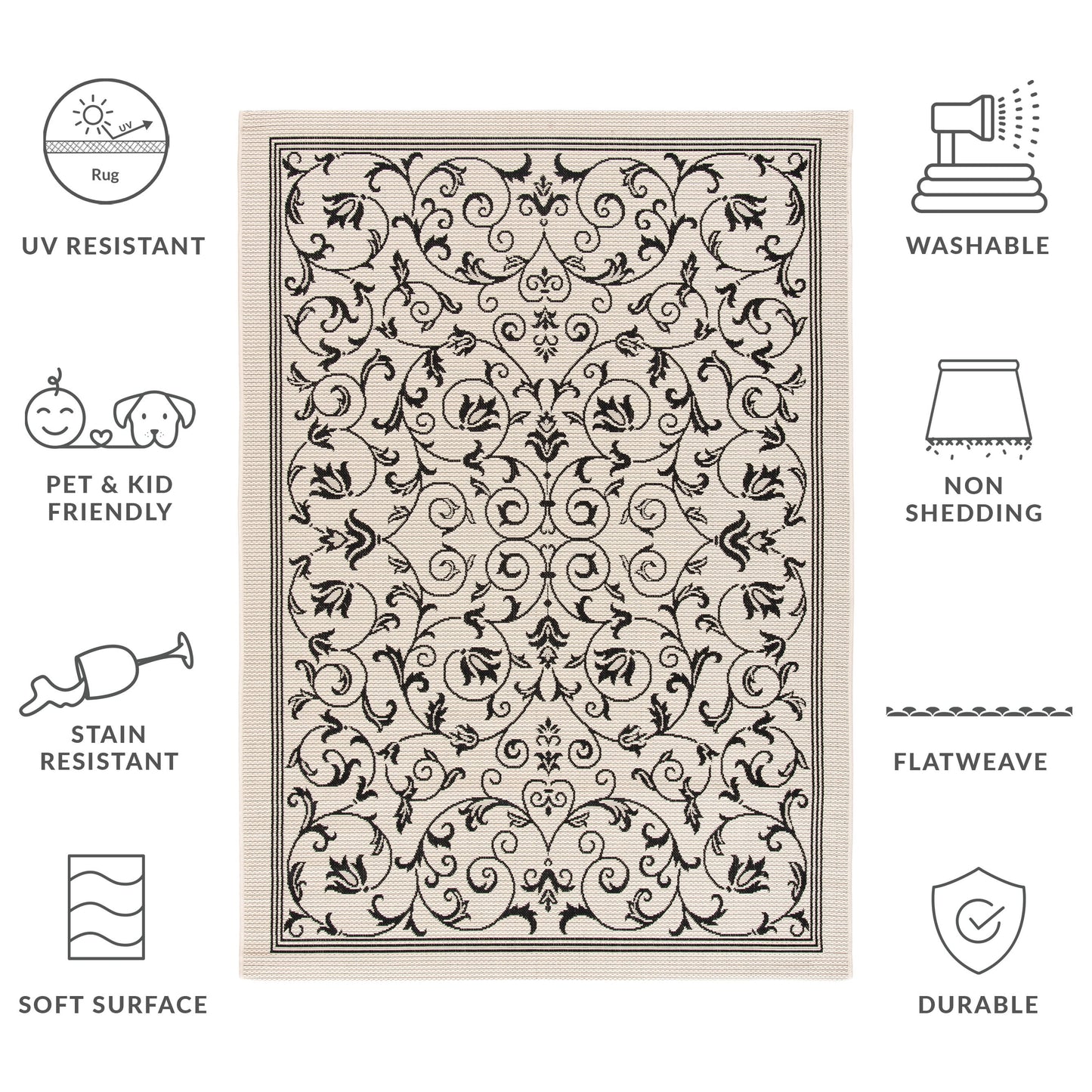 Safavieh Courtyard Nanda Botanical Indoor/Outdoor Area Rug, Sand/Black