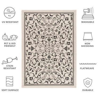 Safavieh Courtyard Nanda Botanical Indoor/Outdoor Area Rug, Sand/Black