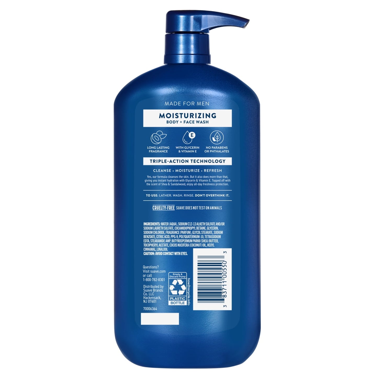 Suave Men Moisturizing 2-in-1 Body & Face Wash with Glycerin & Vitamin