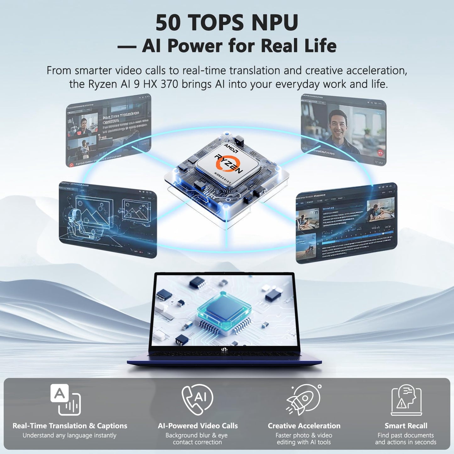 Oyzzraze 17.3 AI-Laptop Copilot+ PC, AMD Ryzen AI 9 HX 370(12C/24T, 50