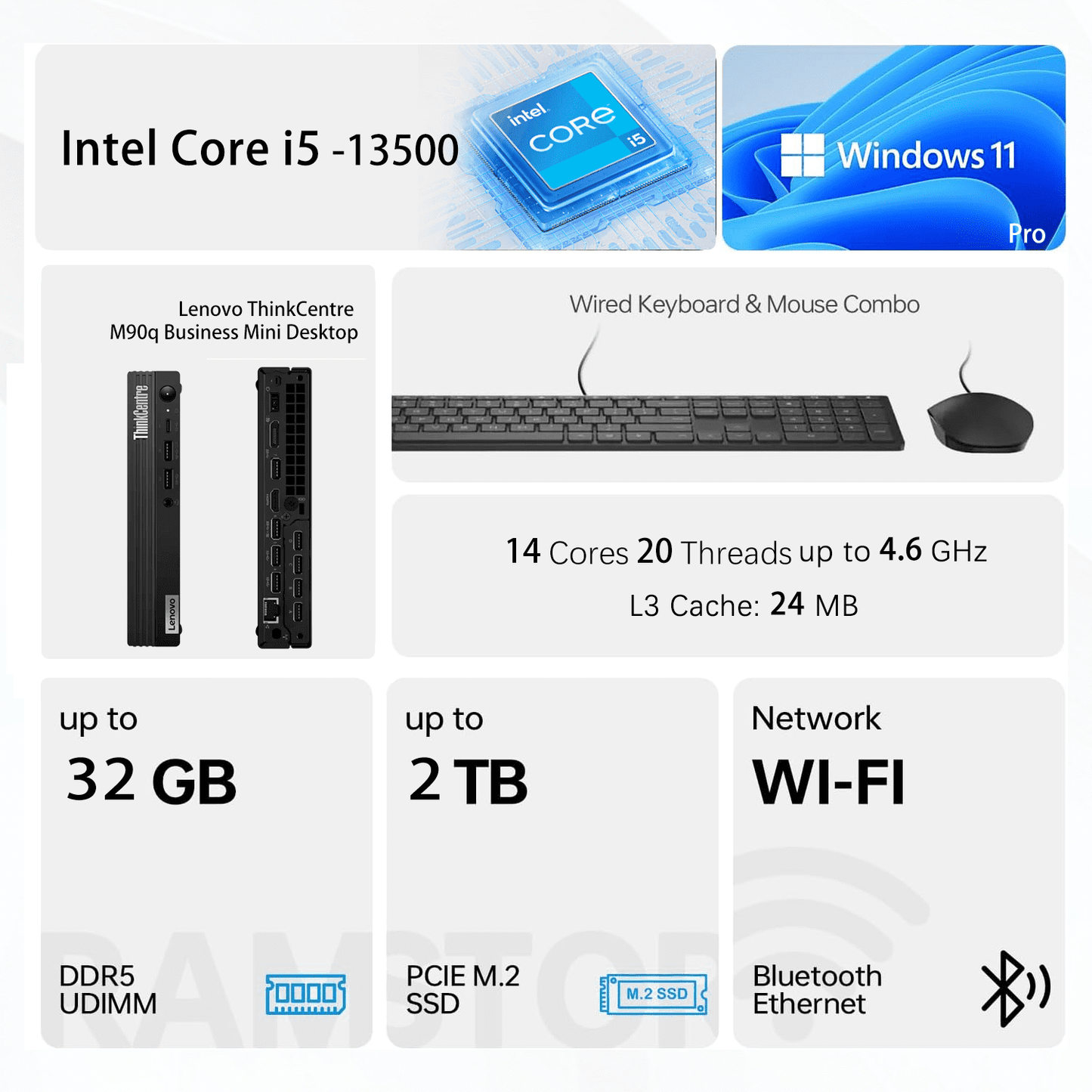 Lenovo ThinkCentre M90q Business Desktop, Intel Core i5-13500, 16GB DD
