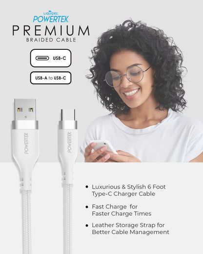Liquipel Powertek Type-C Fast Charger Cable, 6ft USB-C for Galaxy, Not