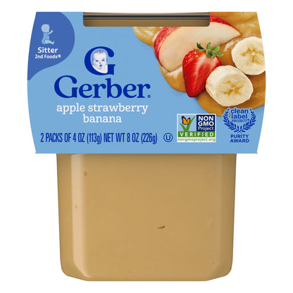 Gerber Stage 2 Baby Food, Apple Strawberry Banana Puree Tubs, Baby Pur