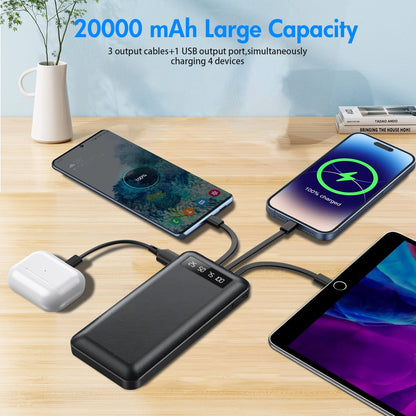 20000mAh Power Bank Portable Fast Charger with 4 Cables, Compatible wi