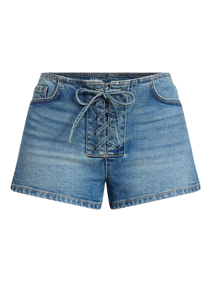 No Boundaries Festival Boho Lace Up Denim Shorts, 2.5" Inseam, Women's