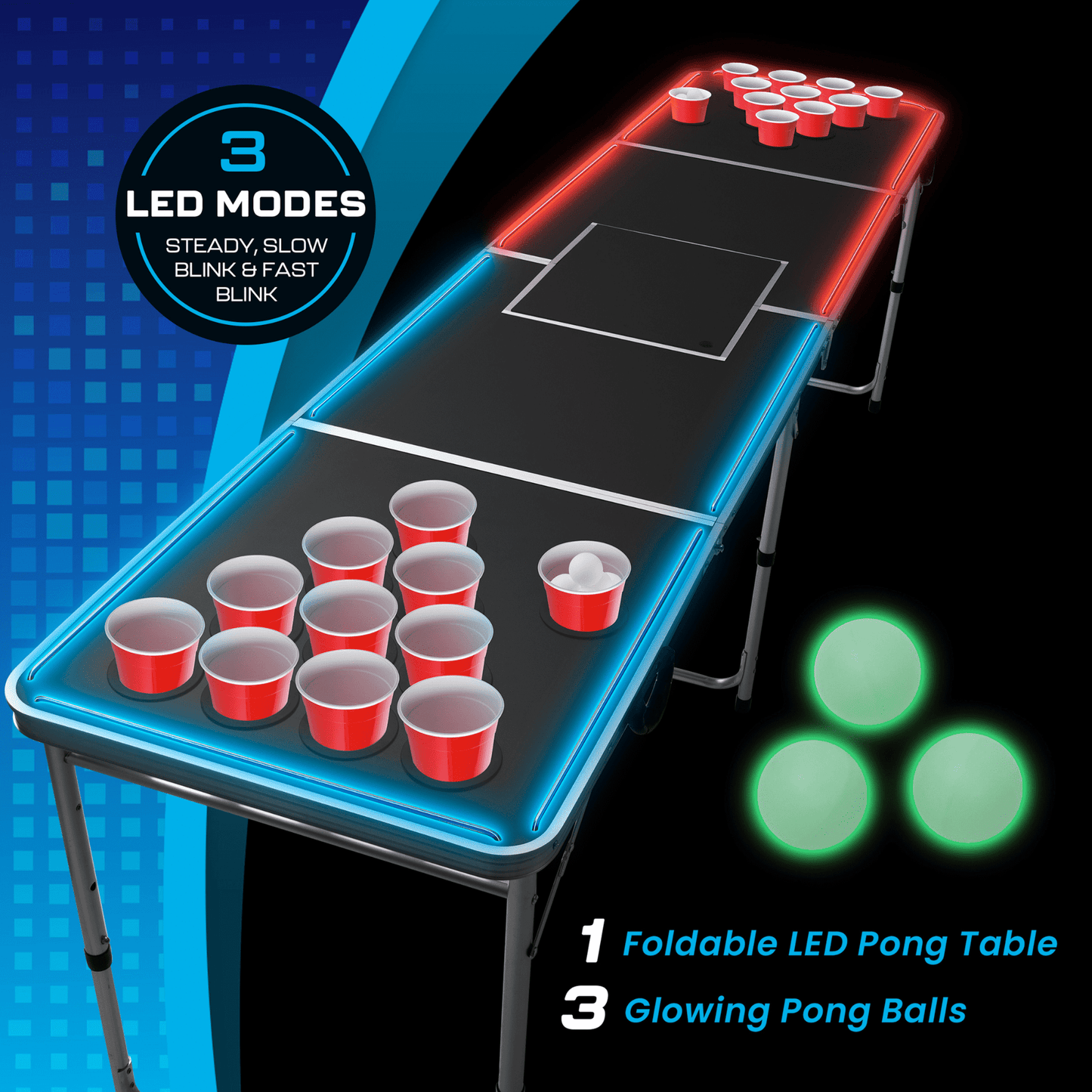 MinnARK Sports LED Portable Pong Table, Folding Party Game Set for Tai