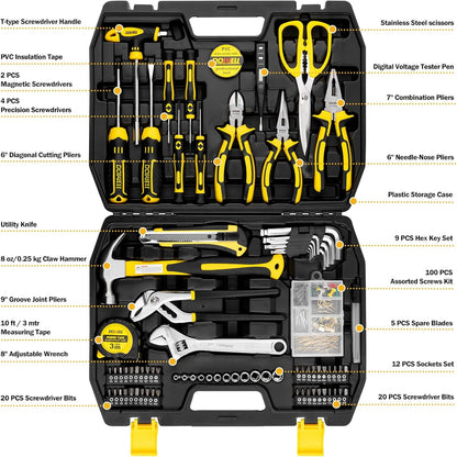 185-Piece Household Tool Kit with Sturdy Storage for Home Repair and P