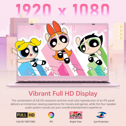 THTRO 15.6" Pink IPS FHD Laptop Computer, 512GB SSD 16GB RAM, Intel 65
