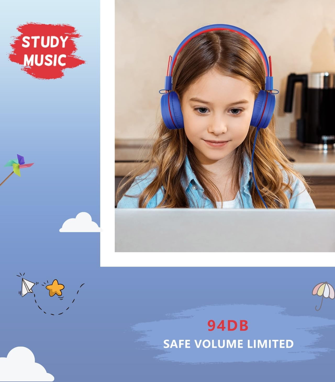 Upgrade USB Type C Kids Headphone for School, 94dB Safe Volume Limited
