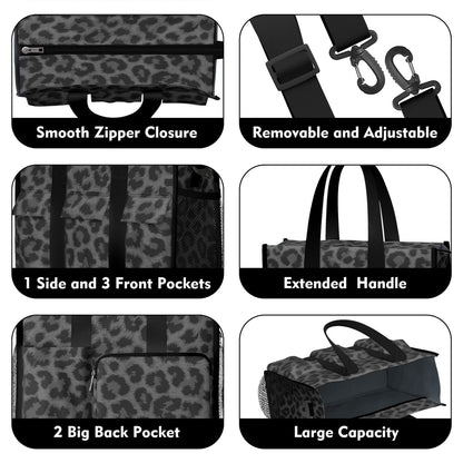 Utility Tote Bag for Women with 11 Pockets, Leopard Teacher Tote with