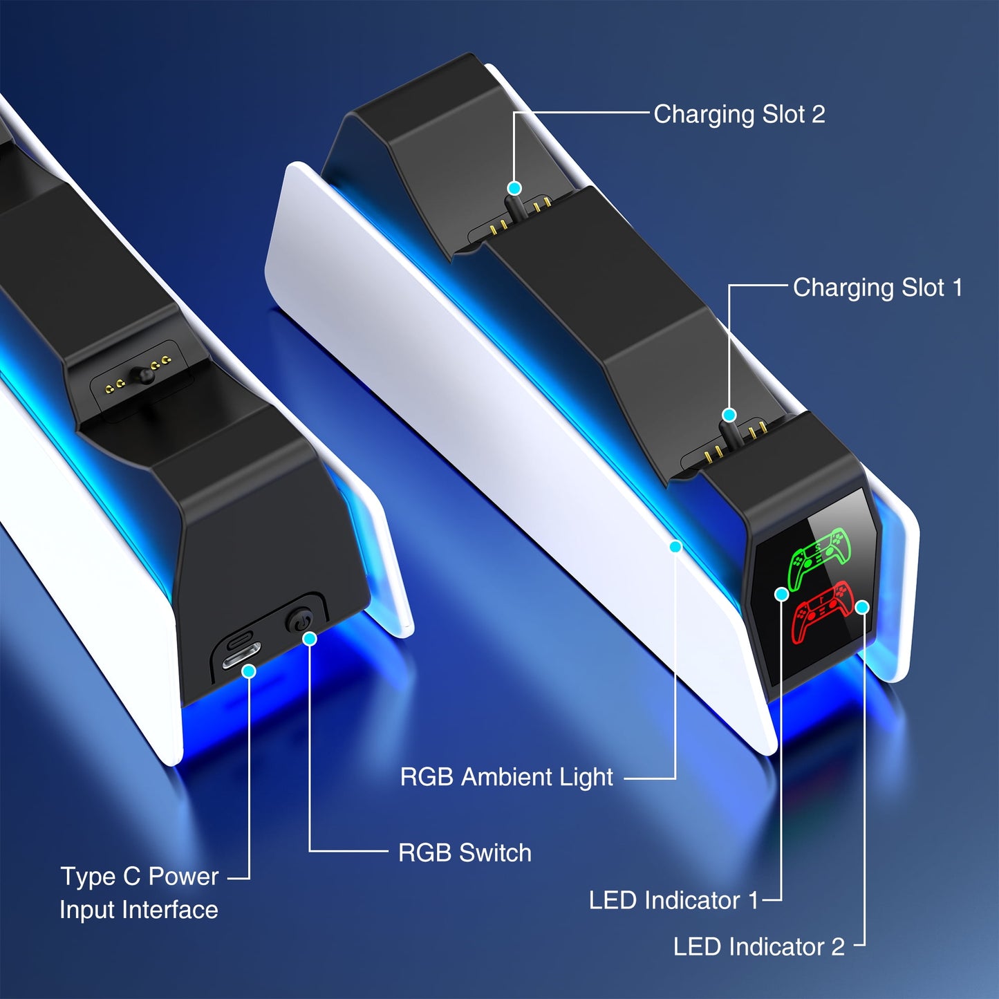 PS5 Controller Charger, ESYWEN Charging Station for PlayStation 5 Cont