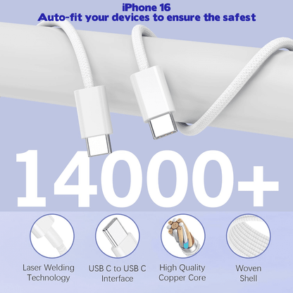 for iPhone 17 16 Charger,2Pack 10FT USB C to C Woven Cable Cord 40W US