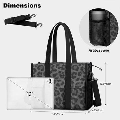 Utility Tote Bag for Women with 11 Pockets, Leopard Teacher Tote with