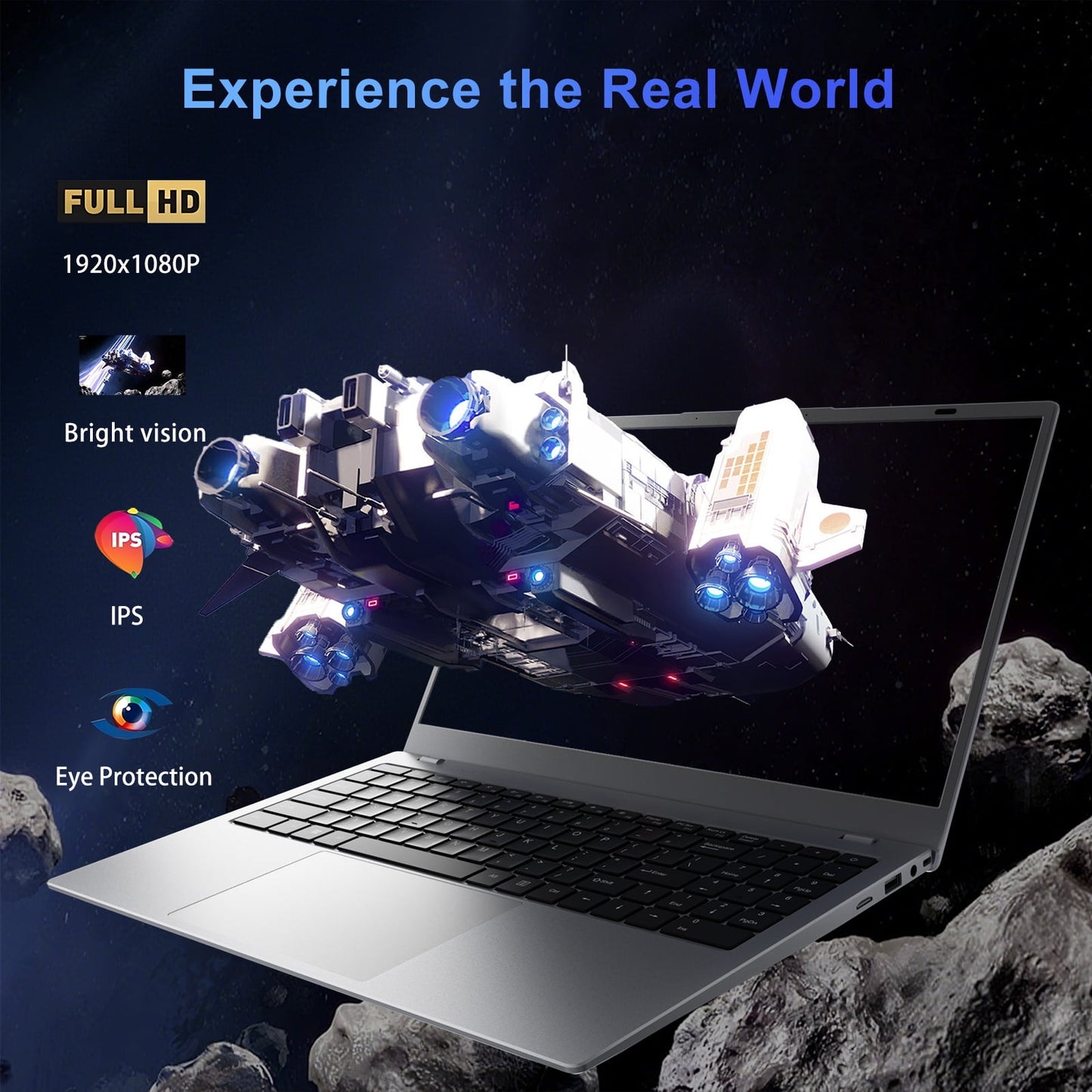 RNRUO 15.6" Laptop with Windows 11, 12GB RAM 256GB SSD, FHD Screen Ful