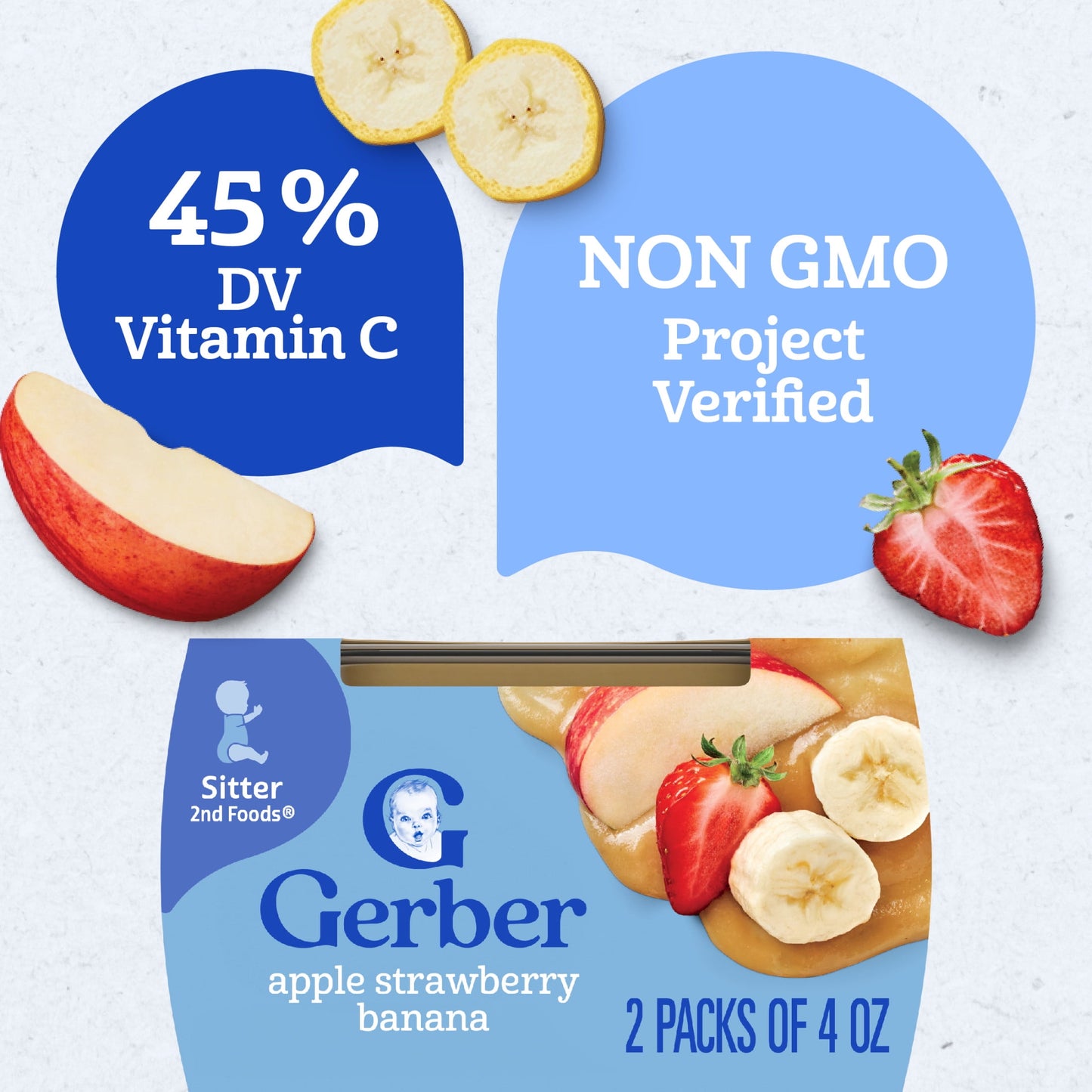 Gerber Stage 2 Baby Food, Apple Strawberry Banana Puree Tubs, Baby Pur
