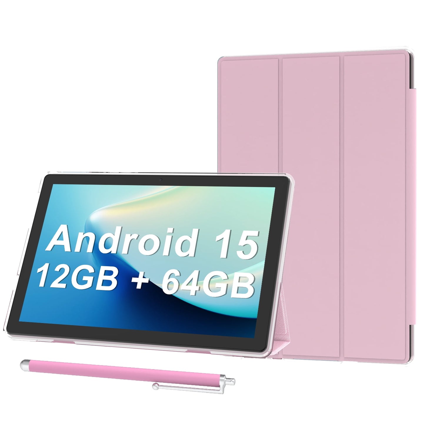 Android 15 Tablet 10 inch Tablets with Case, 12GB RAM + 64GB ROM (Expa