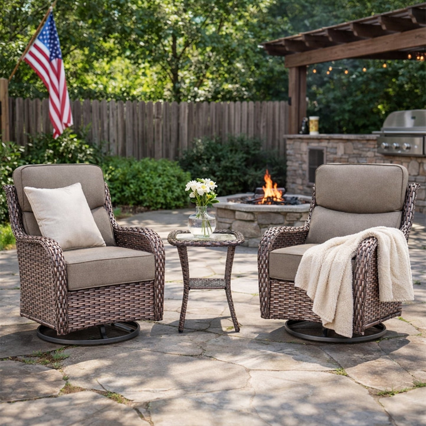 Bellefurn Outdoor Swivel Rocker Patio Chairs with Side Table,Patio Swi