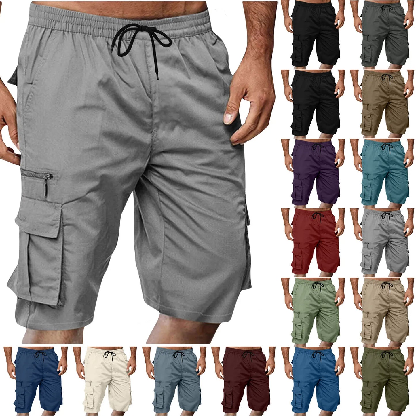 Chiccall Mens Cargo Shorts Lightweight Summer Casual Elastic Waist Dra