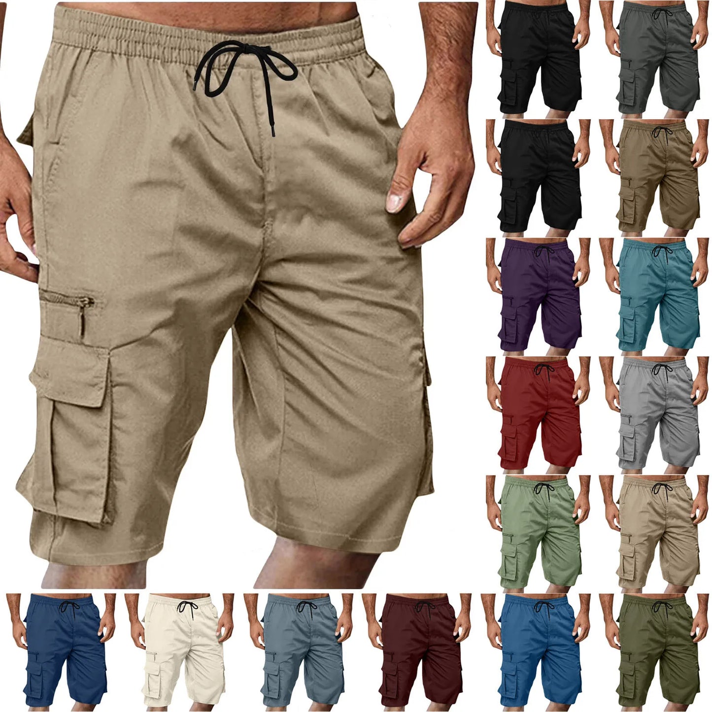 Chiccall Mens Cargo Shorts Lightweight Summer Casual Elastic Waist Dra