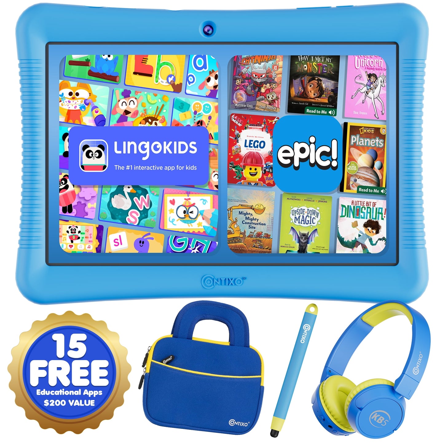 Contixo K102 Kids Tablets Bundle, Educational Tablets for Kids with Ca