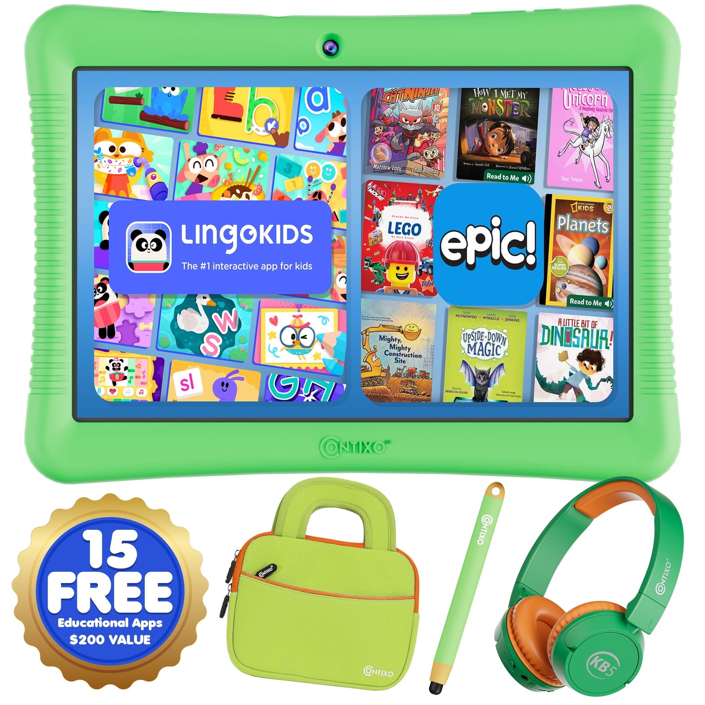 Contixo K102 Kids Tablets Bundle, Educational Tablets for Kids with Ca