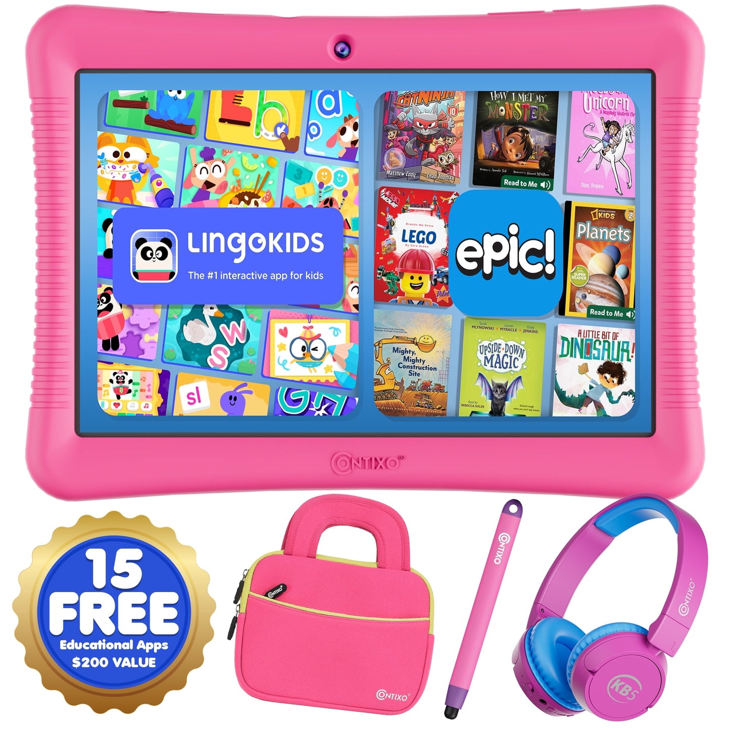 Contixo K102 Kids Tablets Bundle, Educational Tablets for Kids with Ca