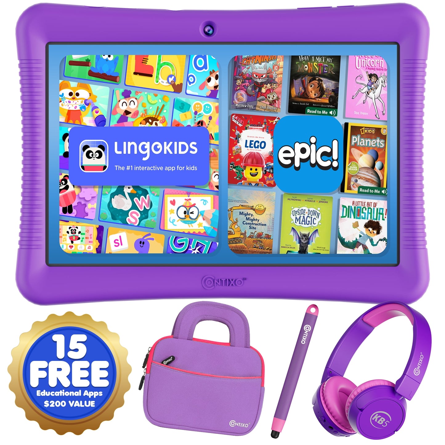 Contixo K102 Kids Tablets Bundle, Educational Tablets for Kids with Ca
