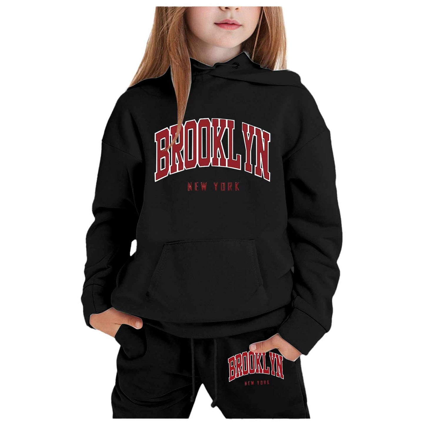 Girl Hooded Sweatshirt Set Letter Printed Long-Sleeve Girls' Active Sw