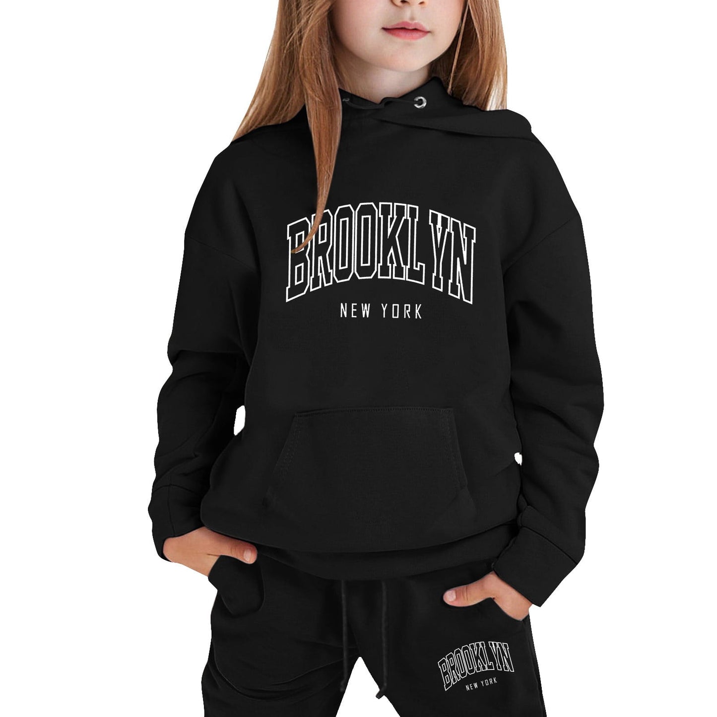 Girl Hooded Sweatshirt Set Letter Printed Long-Sleeve Girls' Active Sw