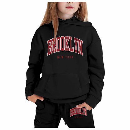 Girl Hooded Sweatshirt Set Letter Printed Long-Sleeve Girls' Active Sw