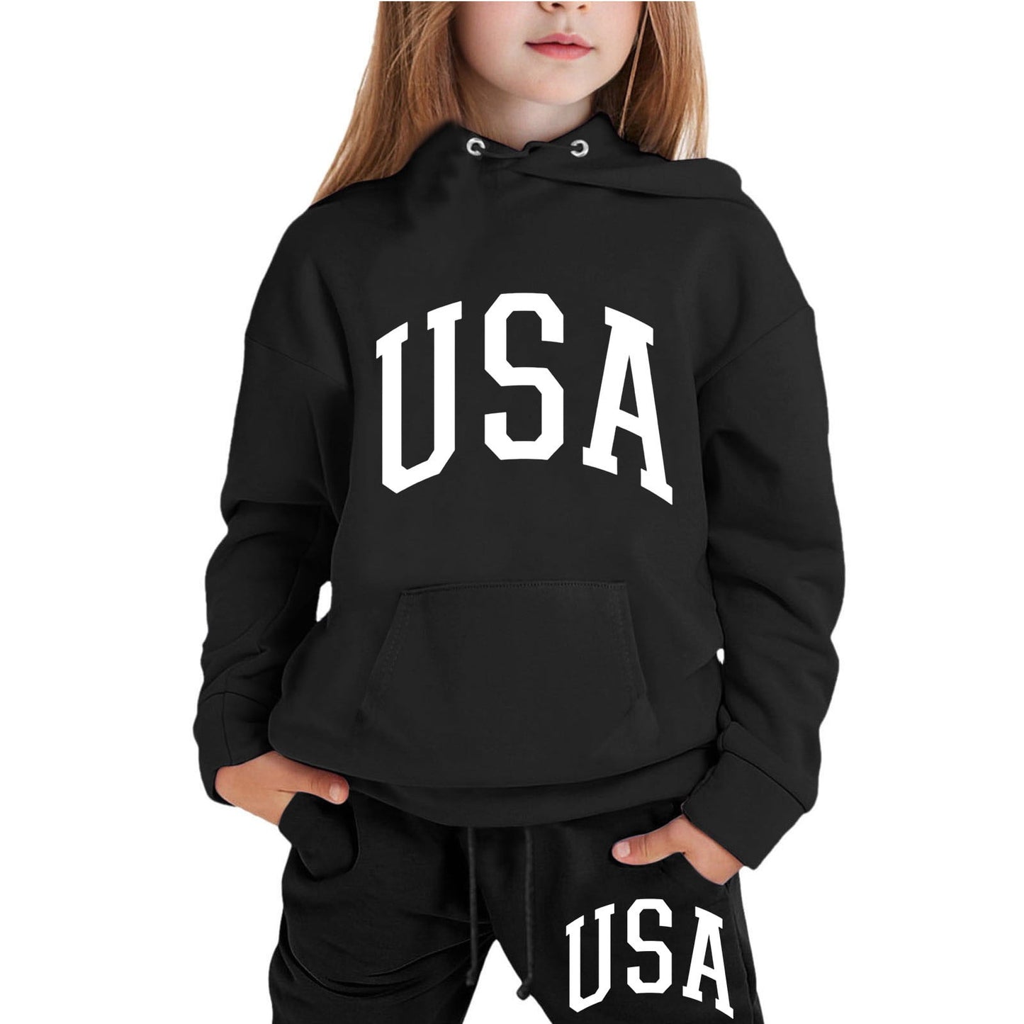 Girl Hooded Sweatshirt Set Letter Printed Long-Sleeve Girls' Active Sw