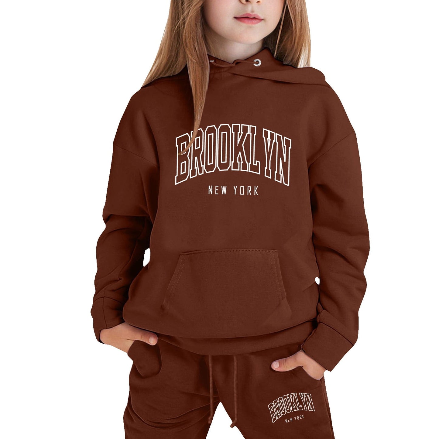 Girl Hooded Sweatshirt Set Letter Printed Long-Sleeve Girls' Active Sw
