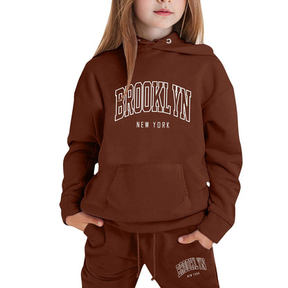 Girl Hooded Sweatshirt Set Letter Printed Long-Sleeve Girls' Active Sw