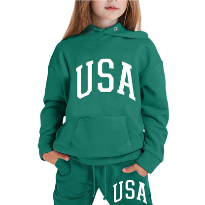 Girl Hooded Sweatshirt Set Letter Printed Long-Sleeve Girls' Active Sw