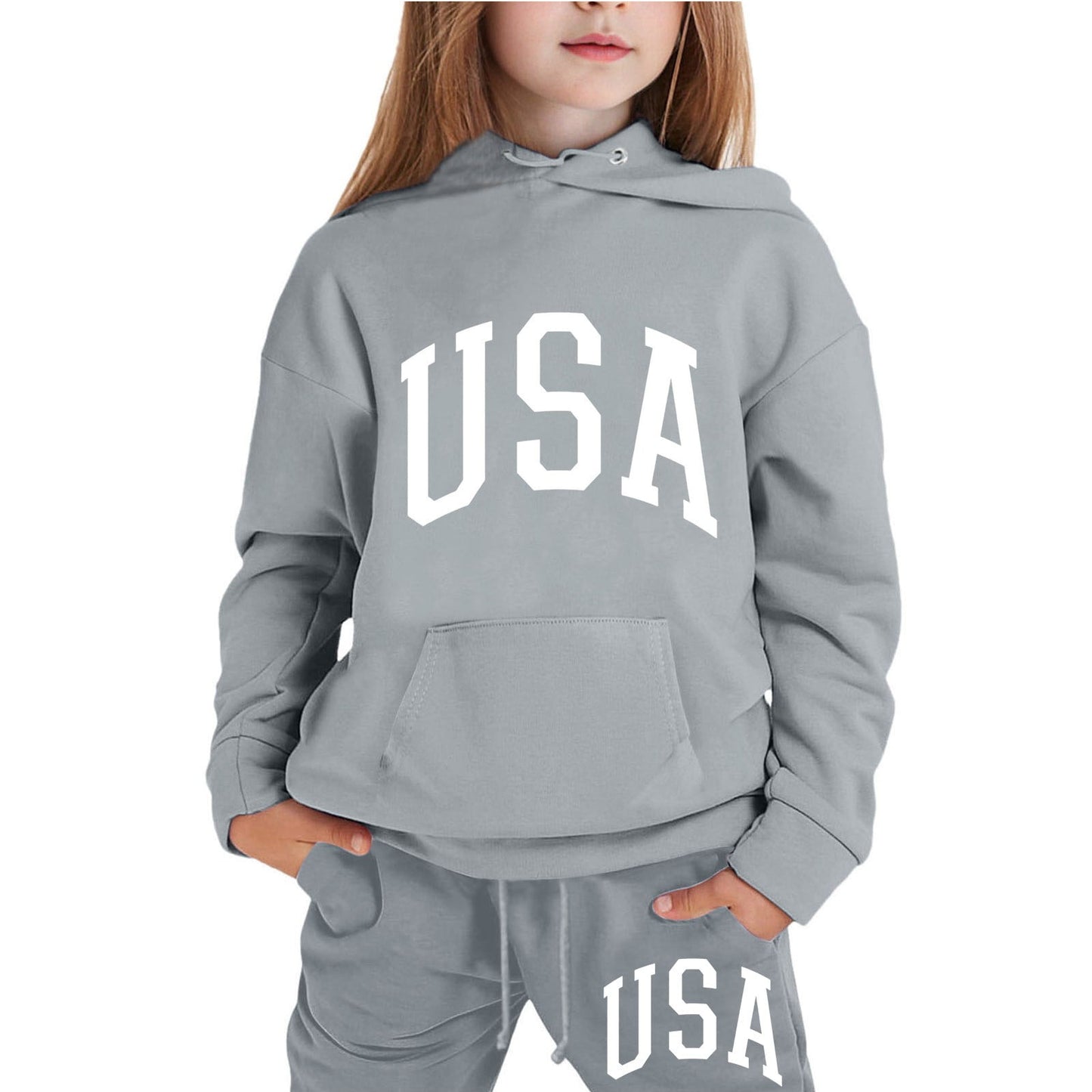 Girl Hooded Sweatshirt Set Letter Printed Long-Sleeve Girls' Active Sw