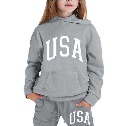 Girl Hooded Sweatshirt Set Letter Printed Long-Sleeve Girls' Active Sw