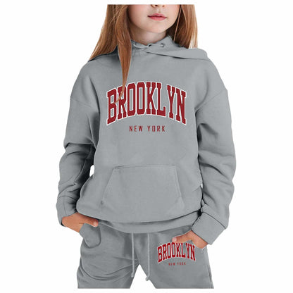 Girl Hooded Sweatshirt Set Letter Printed Long-Sleeve Girls' Active Sw