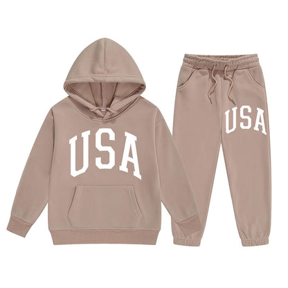 Girl Hooded Sweatshirt Set Letter Printed Long-Sleeve Girls' Active Sw