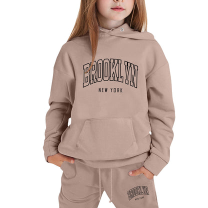 Girl Hooded Sweatshirt Set Letter Printed Long-Sleeve Girls' Active Sw