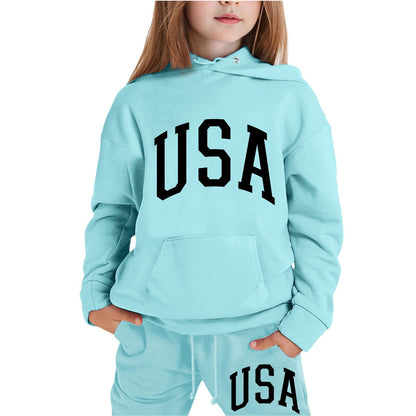 Girl Hooded Sweatshirt Set Letter Printed Long-Sleeve Girls' Active Sw