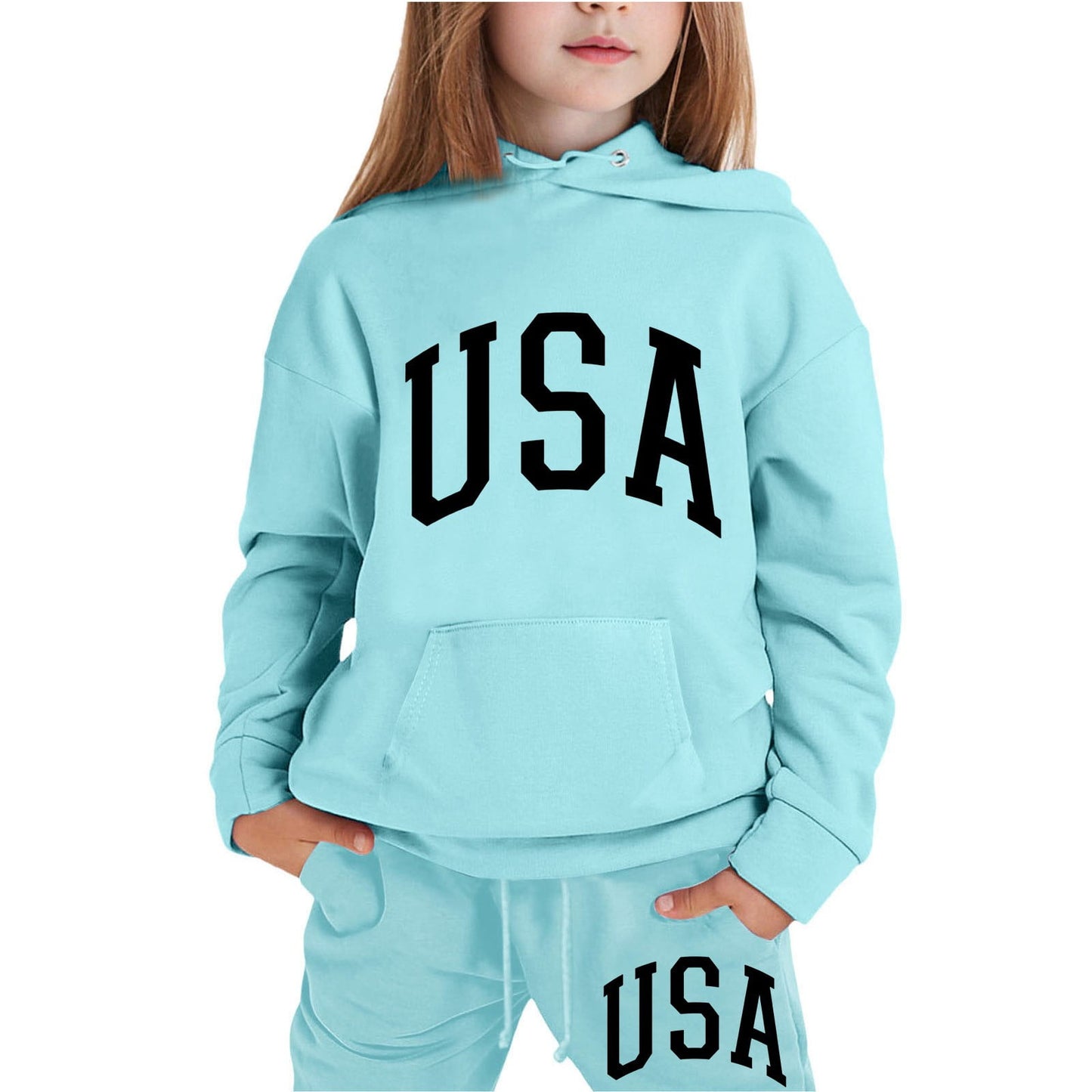 Girl Hooded Sweatshirt Set Letter Printed Long-Sleeve Girls' Active Sw