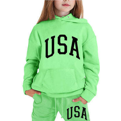 Girl Hooded Sweatshirt Set Letter Printed Long-Sleeve Girls' Active Sw