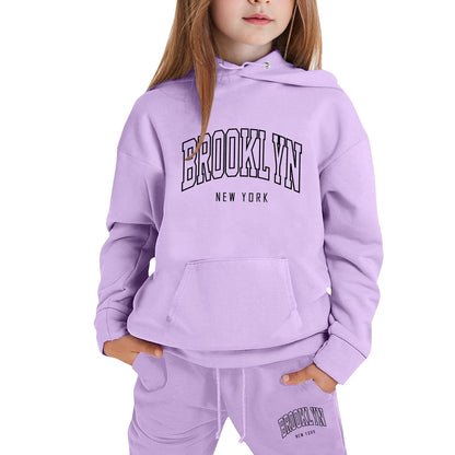 Girl Hooded Sweatshirt Set Letter Printed Long-Sleeve Girls' Active Sw