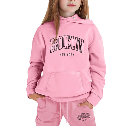 Girl Hooded Sweatshirt Set Letter Printed Long-Sleeve Girls' Active Sw