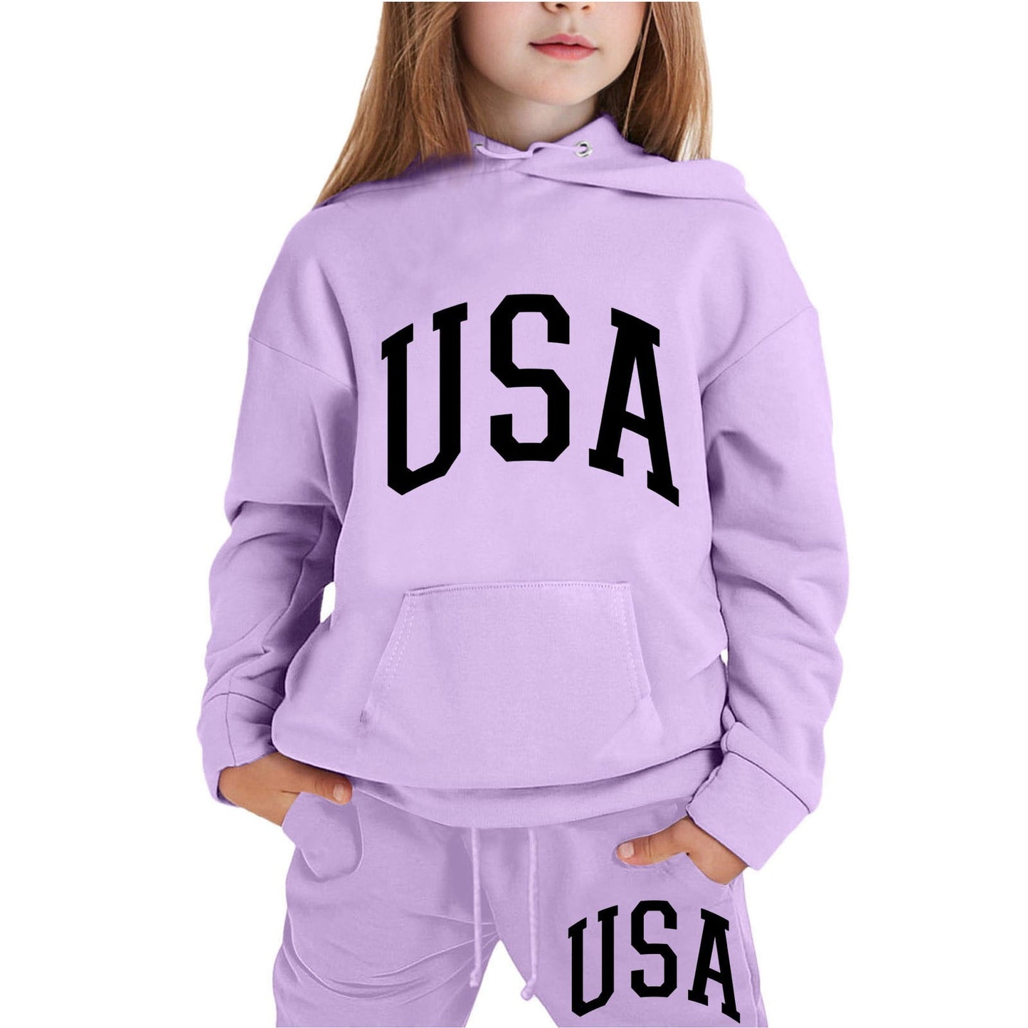 Girl Hooded Sweatshirt Set Letter Printed Long-Sleeve Girls' Active Sw