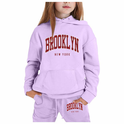 Girl Hooded Sweatshirt Set Letter Printed Long-Sleeve Girls' Active Sw