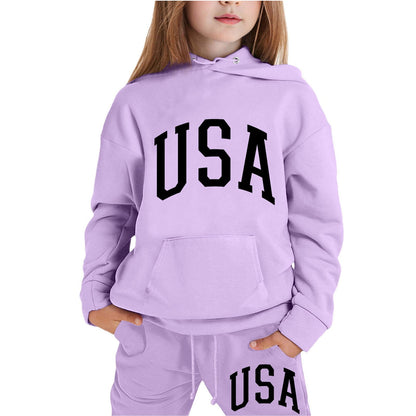 Girl Hooded Sweatshirt Set Letter Printed Long-Sleeve Girls' Active Sw