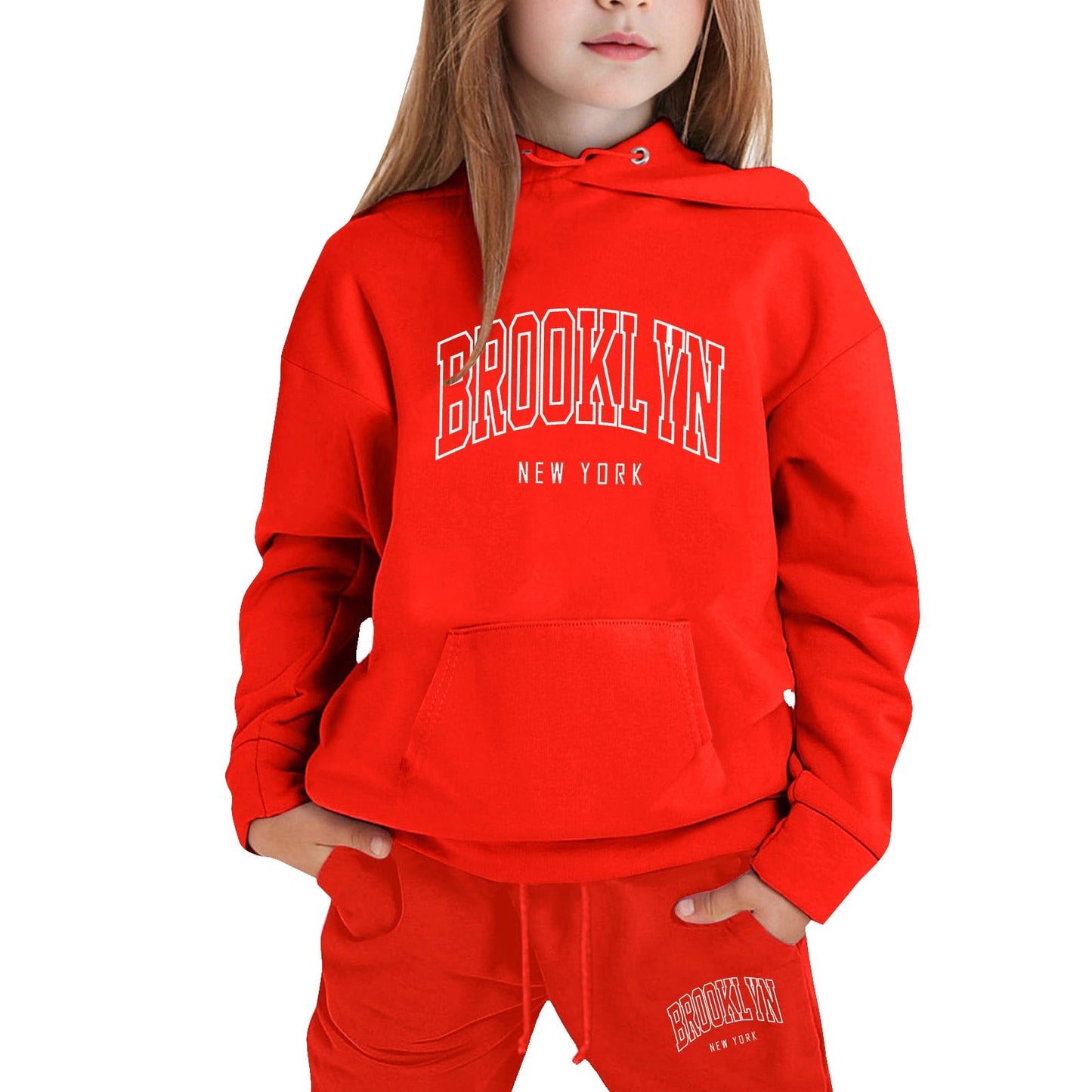 Girl Hooded Sweatshirt Set Letter Printed Long-Sleeve Girls' Active Sw