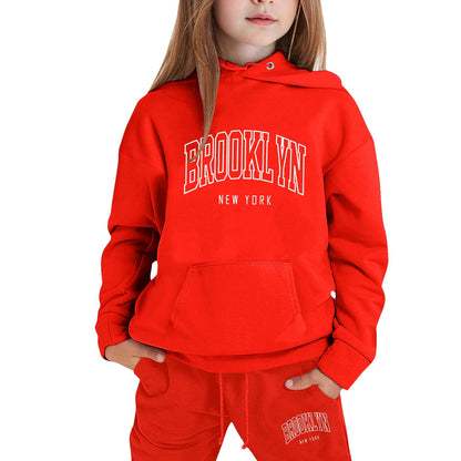 Girl Hooded Sweatshirt Set Letter Printed Long-Sleeve Girls' Active Sw